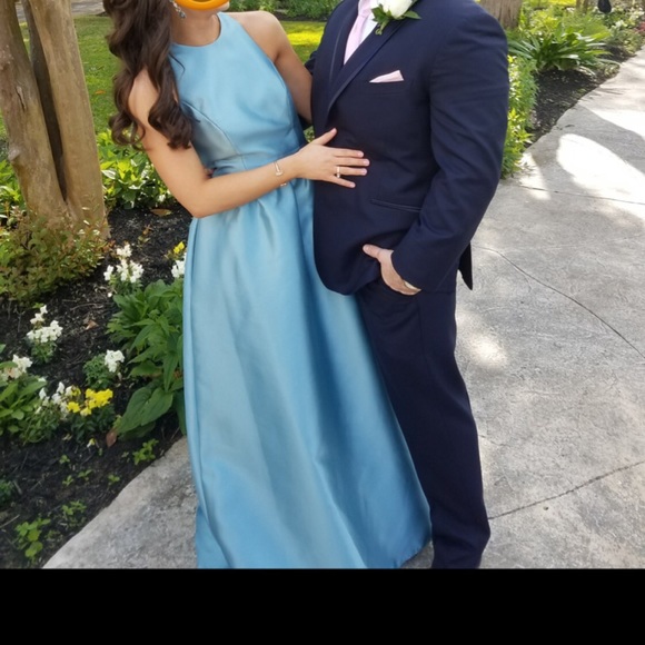 Alfred Sung Style D707 Smoke Blue bridesmaid dress - Picture 3 of 4